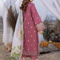 IZEL-3PC DHANAK EMBROIDERED SHIRT WITH COUTRAI PRINTED SHAWL AND TROUSER-NS-14051