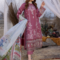IZEL-3PC DHANAK EMBROIDERED SHIRT WITH COUTRAI PRINTED SHAWL AND TROUSER-NS-14051