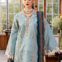 SAPPHIRE-3PC DHANAK EMBROIDERED SHIRT WITH COURTRAI PRINTED SHAWL AND TROUSER-14267