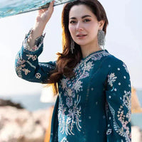 QALAMQAR-3PC DHANAK HEAVY EMBROIDERED SHIRT WITH CHIFFON HEAVY EMBROIDERED DUPATTA AND TROUSER-14021