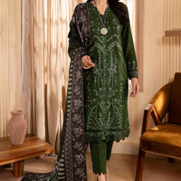 NUREH-3PC DHANAK EMBROIDERED SHIRT WITH COURTRAI PRINTED SHAWL & TROUSER-BIC-14324