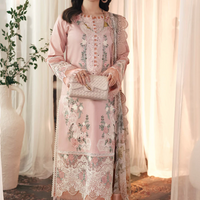 JADE-3PC DHANAK EMBROIDERED SHIRT WITH COUTRAI PRINTED SHAWL AND TROUSER-14036
