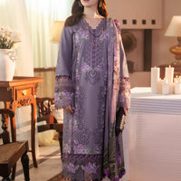 JADE-3PC DHANAK CHIKAN EMBROIDERED SHIRT WITH COURTRAI PRINTED SHAWL AND TROUSER-14166