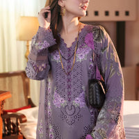 JADE-3PC DHANAK CHIKAN EMBROIDERED SHIRT WITH COURTRAI PRINTED SHAWL AND TROUSER-14166