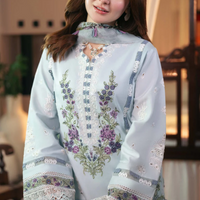 JADE - 3PC Dhanak EMBROIDERED SHIRT WITH Digital Print Shawl AND Dyed TROUSER - 14101