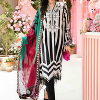 MARIA.B-3PC LAWN EMBROIDERED PRINTED SHIRT WITH CHIFFON PRINT DUPATTA AND PRINT TROUSER-BIC-2525