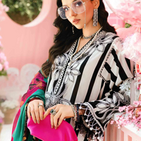 MARIA.B-3PC LAWN EMBROIDERED PRINTED SHIRT WITH CHIFFON PRINT DUPATTA AND PRINT TROUSER-BIC-2525