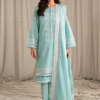 SEHAR BY MIRAJ- UNSTITCHED LAWN 3PC EMBROIDERED SHIRT WITH ORGANZA EMBROIDERED DUPATTA WITH TROUSER - 2805