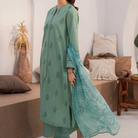 HANA- 3PC UNSTITCHED LAWN EMBROIDERED SHIRT WITH MONARK PRINT DUPATTA AND TROUSER-2867