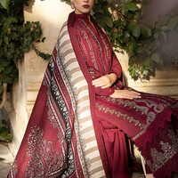 MARIA B - 3PC DHANAK EMBROIDERED SHIRT WITH COUTURE WOOL PRINT SHAWL AND DHANAK TROUSER-14043