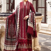MARIA B - 3PC DHANAK EMBROIDERED SHIRT WITH COUTURE WOOL PRINT SHAWL AND DHANAK TROUSER-14043