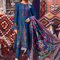 MARIA B - 3PC DHANAK EMBROIDERED SHIRT WITH COUTRAI PRINT SHAWL AND TROUSER - 14075