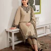 GARNET 3PC DHANAK EMBROIDERED SHIRT WITH COUTRAI PRINT SHAWL AND TROUSER-4108