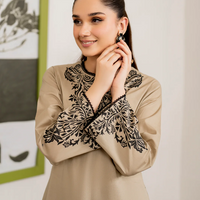 GARNET 3PC DHANAK EMBROIDERED SHIRT WITH COUTRAI PRINT SHAWL AND TROUSER-4108