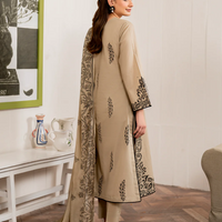 GARNET 3PC DHANAK EMBROIDERED SHIRT WITH COUTRAI PRINT SHAWL AND TROUSER-4108