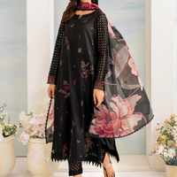 IZNIK 3PC DHANAK EMBROIDERED SHIRT WITH COUTURE PRINT SHAWL AND EMB TROUSER-4137