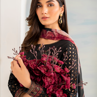 IZNIK 3PC DHANAK EMBROIDERED SHIRT WITH COUTURE PRINT SHAWL AND EMB TROUSER-4137