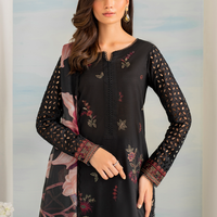 IZNIK 3PC DHANAK EMBROIDERED SHIRT WITH COUTURE PRINT SHAWL AND EMB TROUSER-4137