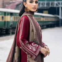 IZEL-3PC DHANAK EMBROIDERED SHIRT WITH COUTRAI PRINTED SHAWL AND TROUSER-BIC-4127