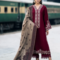 IZEL-3PC DHANAK EMBROIDERED SHIRT WITH COUTRAI PRINTED SHAWL AND TROUSER-BIC-4127