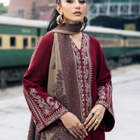 IZEL-3PC DHANAK EMBROIDERED SHIRT WITH COUTRAI PRINTED SHAWL AND TROUSER-BIC-4127