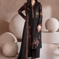 IZNIK 3PC DHANAK EMBROIDERED SHIRT WITH CHIFFON EMBROIDERED SHAWL & TROUSER-BIC - 4134