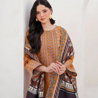 GARNET - 3PC UNSTITCHED LAWN EMBROIDERED SHIRT WITH MONARK PRINT DUPATTA AND TROUSER - 3534