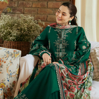 ZARA SHAHJAHAN - UNSTITCHED 3PC LAWN EMBROIDERED SHIRT WITH MONARK PRINT DUPATTA & EMBROIDERED TROUSER - 3545