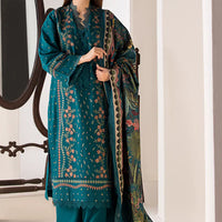 SOBIA NAZIR-3PC DHANAK EMBROIDERED SHIRT WITH COUTRAI PRINTED SHAWL AND TROUSER-14037