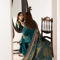 SOBIA NAZIR-3PC DHANAK EMBROIDERED SHIRT WITH COUTRAI PRINTED SHAWL AND TROUSER-14037