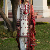 HUSSAIN REHAR - UNSTITCHED 3PC LAWN EMBROIDERED SHIRT WITH MONARK PRINT DUPATTA & TROUSER - 3602
