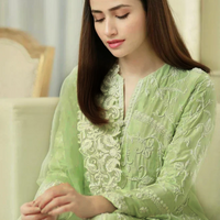 BAREEZE- 3PC LAWN EMBROIDERED SHIRT WITH ORGANZA EMBROIDERED DUPATTA & TROUSER - 3632