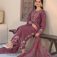 JADE-3PC DHANAK SEQUENCE EMBROIDERED SHIRT WITH CHIFFON EMBROIDERED DUPATTA AND TROUSER - 14087
