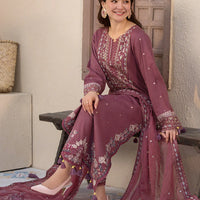 JADE-3PC DHANAK SEQUENCE EMBROIDERED SHIRT WITH CHIFFON EMBROIDERED DUPATTA AND TROUSER - 14087