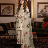 Silk 3PC Embroidered With Organza Embroidered Dupatta-11316