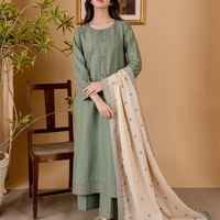 BATIK-3PC DHANAK EMBROIDERED SHIRT WITH DHANAK EMBROIDERED SHAWL AND TROUSER - 14011