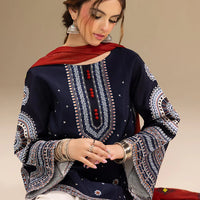 JAZMIN-3PC DHANAK EMBROIDERED SHIRT WITH CORTRAI WOOL PRINTED SHAWL AND EMB TROUSER-4080