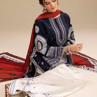 JAZMIN-3PC DHANAK EMBROIDERED SHIRT WITH CORTRAI WOOL PRINTED SHAWL AND EMB TROUSER-4080