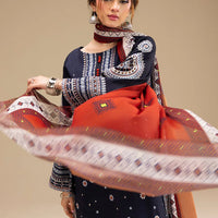 JAZMIN-3PC DHANAK EMBROIDERED SHIRT WITH CORTRAI WOOL PRINTED SHAWL AND EMB TROUSER-4080