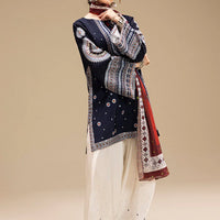 JAZMIN-3PC DHANAK EMBROIDERED SHIRT WITH CORTRAI WOOL PRINTED SHAWL AND EMB TROUSER-4080