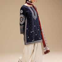 JAZMIN-3PC DHANAK EMBROIDERED SHIRT WITH CORTRAI WOOL PRINTED SHAWL AND EMB TROUSER-4080