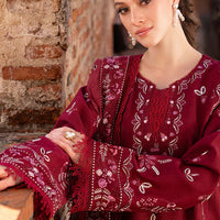 GARNET-3PC DHANAK EMBROIDERED SHIRT WITH DHANAK EMBROIDERED SHAWL & TROUSER-4306