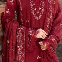 GARNET-3PC DHANAK EMBROIDERED SHIRT WITH DHANAK EMBROIDERED SHAWL & TROUSER-4306