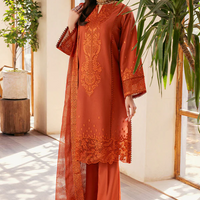 SAPPHIRE-3PC DHANAK EMBROIDERED SHIRT WITH KHADDI NET EMB DUPATTA AND TROUSER-14300