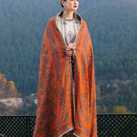 HUSSAIN REHAR-3PC DHANAK EMBROIDERED SHIRT WITH COURTRAI PRINTED SHAWL AND TROUSER-BIC-14260