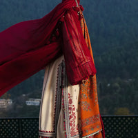 HUSSAIN REHAR-3PC DHANAK EMBROIDERED SHIRT WITH COURTRAI PRINTED SHAWL AND TROUSER-BIC-14260