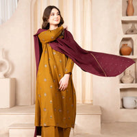 LAZULI 3PC DHANAK EMBROIDERED SHIRT DHANAK EMBROIDERED SHAWL AND TROUSER - 14074