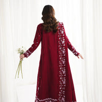 GARNET-3PC DHANAK EMBROIDERED SHIRT WITH DHANAK EMBROIDERED SHAWL & TROUSER-4312