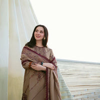 FLORENT-3PC DHANAK EMBROIDERED SHIRT WITH DHANAK EMBROIDERED SHAWL & TROUSER-14148