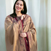 FLORENT-3PC DHANAK EMBROIDERED SHIRT WITH DHANAK EMBROIDERED SHAWL & TROUSER-14148